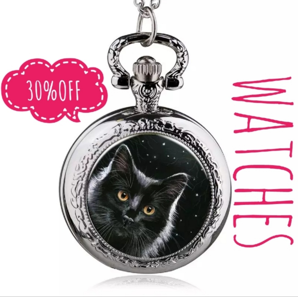 NWOT Quartz Cat Pocket Watch Chain